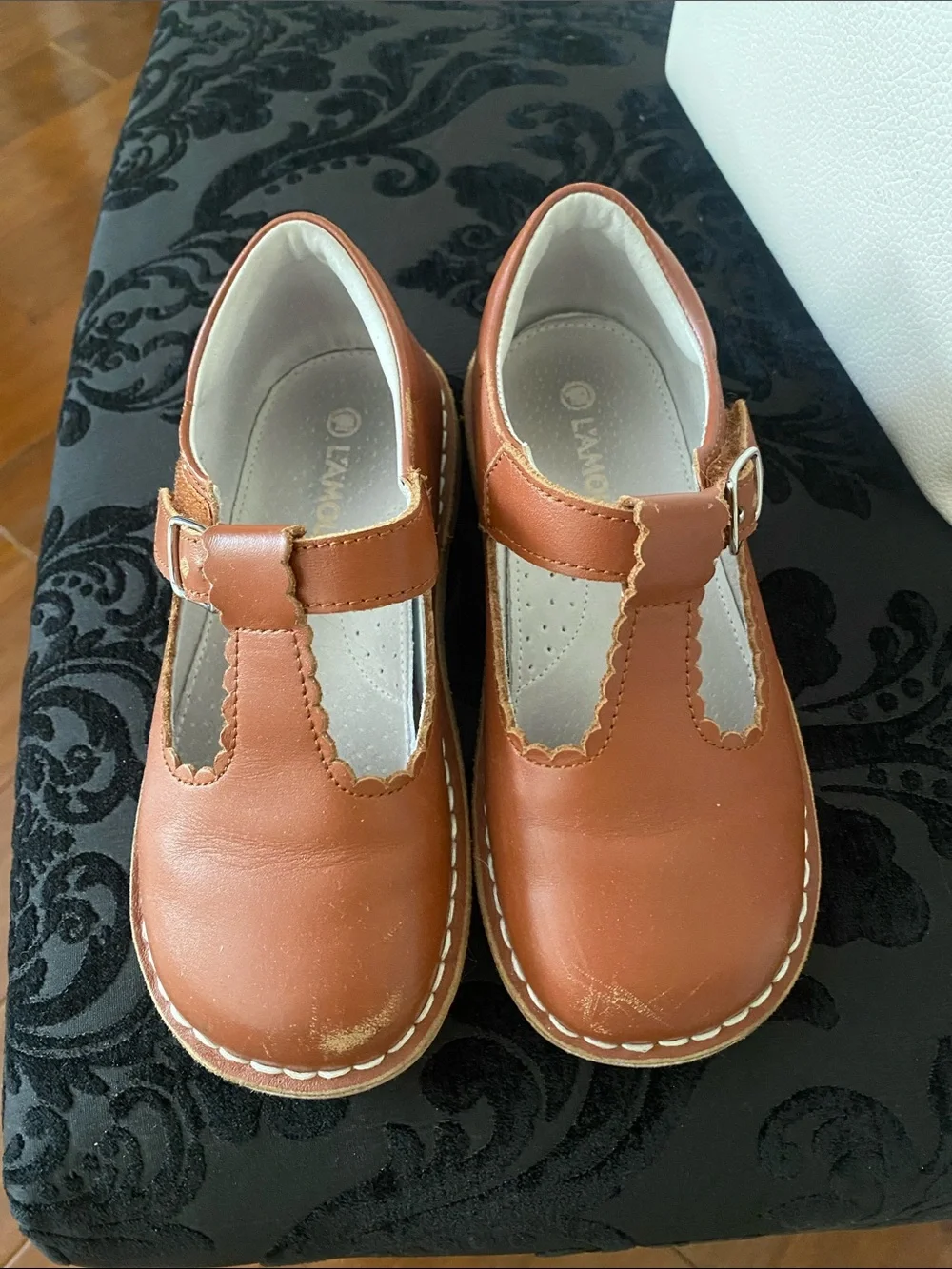 L’Amour Classic Brown Leather T-Strap Kids Shoes